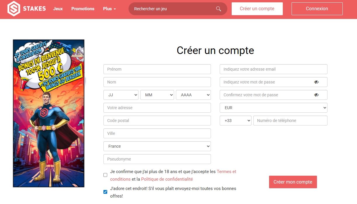 Stakes Casino - 20 Tours Gratuits